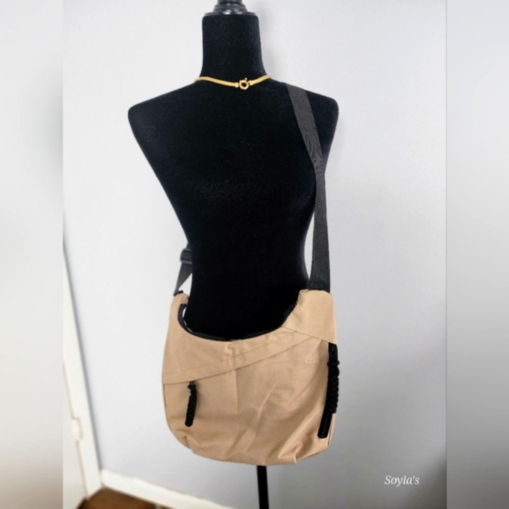 Tan Crossbody Bag with Black Strap